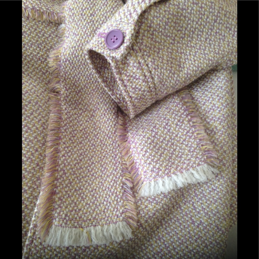 NEW Tulle Coat Lined Lightweight Lavender Accents Fringed Belt Wool Blend Medium - Picture 9 of 9